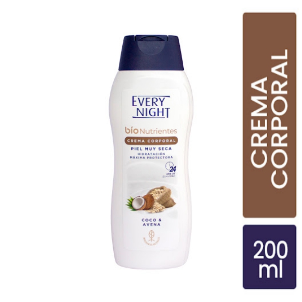 Every Night Bionutrientes Crema Corporal Para Piel Seca De Coco Y Avena 200ml