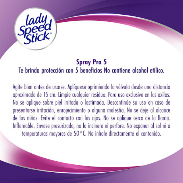Lady Speed Stick Desodorante Spray 24/7 Horas PRO 5 150ml - Imagen 2
