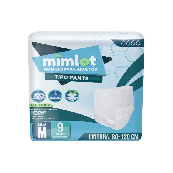Mimlot Pañal Para Adulto Tipo Panty Talla M x 9 Unidades