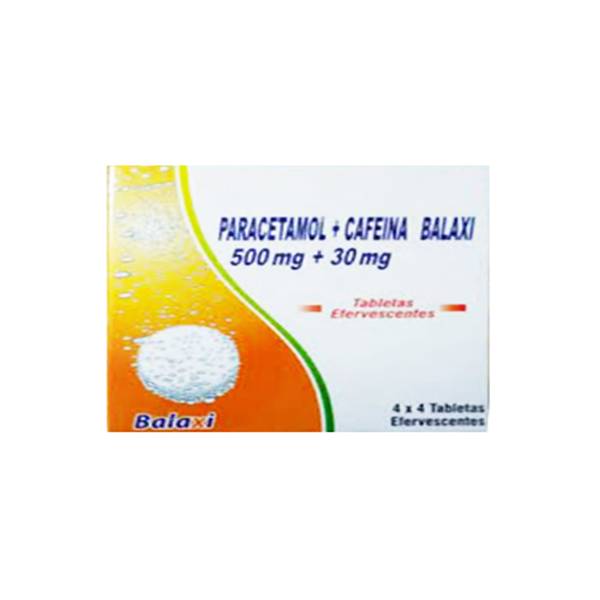 Paracetamol + Cafeína 500mg/30mg x 16 Tabletas Efervescentes - Balaxi