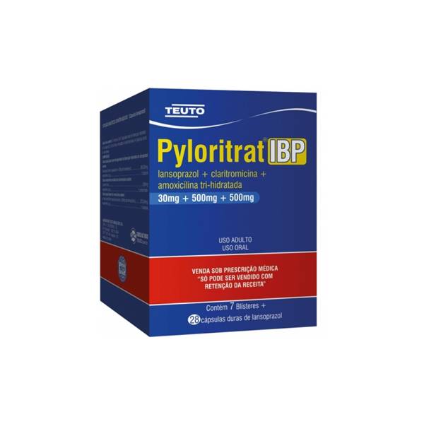 Pyloritrat IBP Amoxicilina+Claritromicina+Lansoprazol 30mg/500mg/500mg x 28 Cápsulas - Teuto