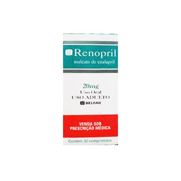 Renopril Enalapril 20mg x 30 Comprimidos - Belfar