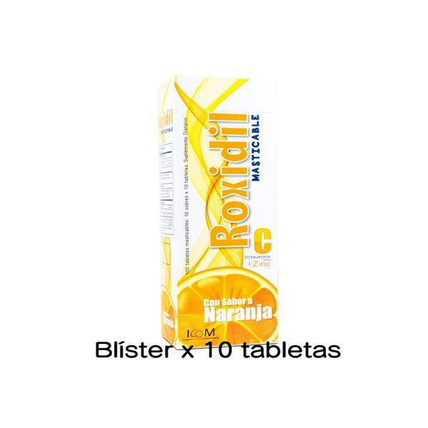 Roxidil C Vitamina C+Zinc x 10 Tabletas Masticables - Icom