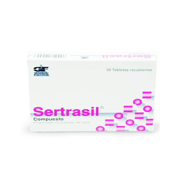 Sertrasil Clonixinato De Lisina+Propinoxato Clorhidrato Comprimidos - 10mg/125mg x 20 Tabletas - Global F