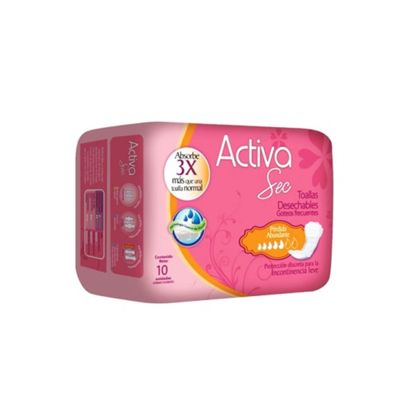 Toallas Activa Sec Pérdida Abundante x 10 Unidades