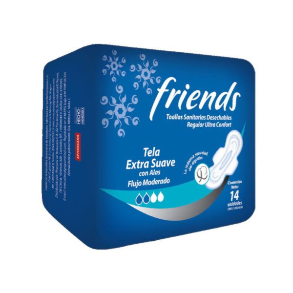 Toallas Sanitarias Friends Tela Extra Suave Con Alas x 14 Unidades