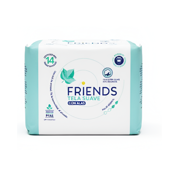 Toallas Sanitarias Friends Tela Extra Suave Con Alas x 14 Unidades