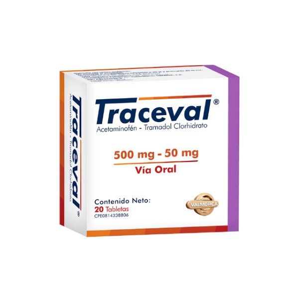 Traceval Acetaminofén+Tramadol 500mg/50mg x 20 Tabletas - Valmorca