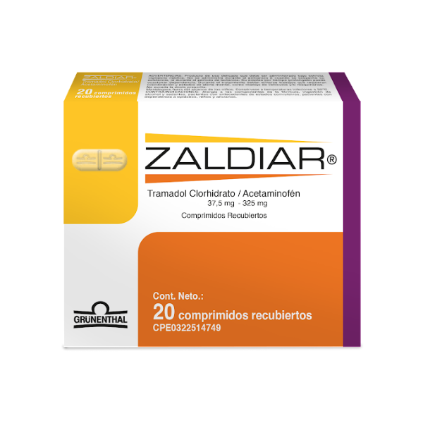 Zaldiar Acetaminofén+Tramadol 37.5mg/325mg x 20 Tabletas - Grunenthal