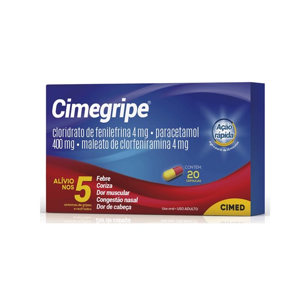 Cimegripe Clorfeniramina+Fenilefrina+Paracetamol x 20 Cápsulas - Cimed