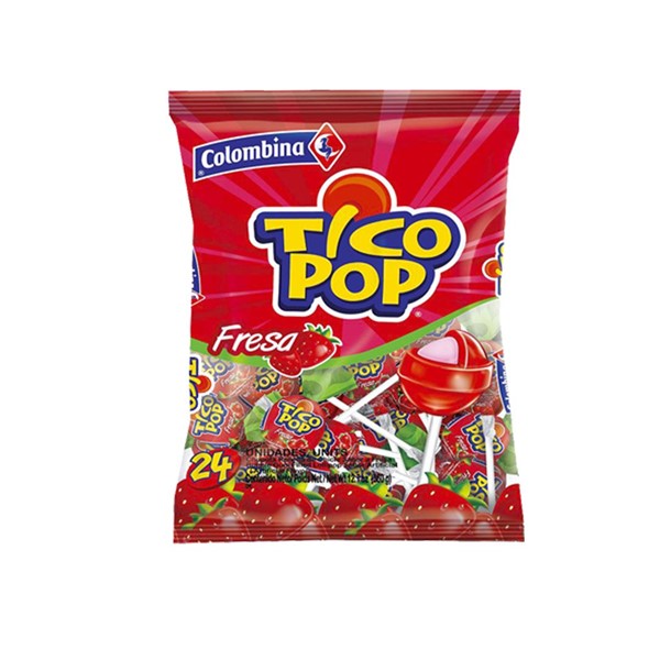 Colombina Ticopop Paquete De Chupetas Fresa x 24 Unidades