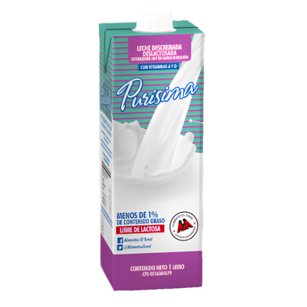 Purisima Leche Descremada Deslactosada Uht 1L