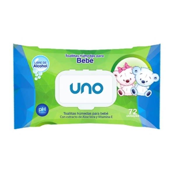 Uno Toallas Húmedas Con Aloe Vera Y Vit E Verde X 72 Unidades