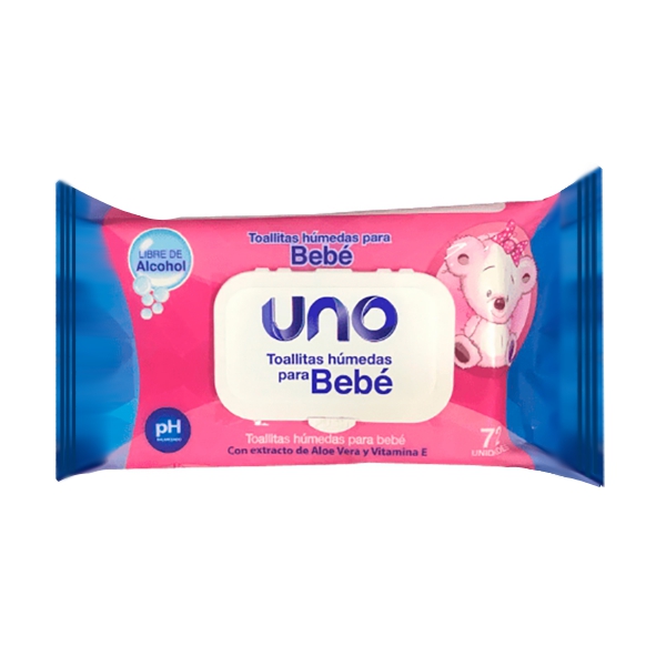 Uno Toallas Húmedas Con Aloe Vera Y Vitamina E X 72 Unidades