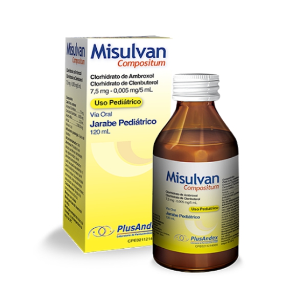 Misulvan Compuesto Ambroxol+Clenbuterol Jarabe Pediátrico x 120ml - PlusAndex