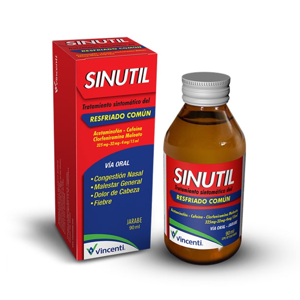 Sinutil Acetaminofén+Clorfeniramina Jarabe 325mg/32ml/15ml x 90ml - Vicenti