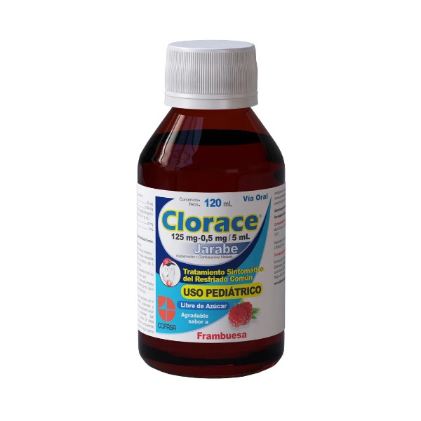 Clorace Acetaminofén+Clorfeniramina Jarabe Pediátrico Frambuesa x 120ml - Cofasa