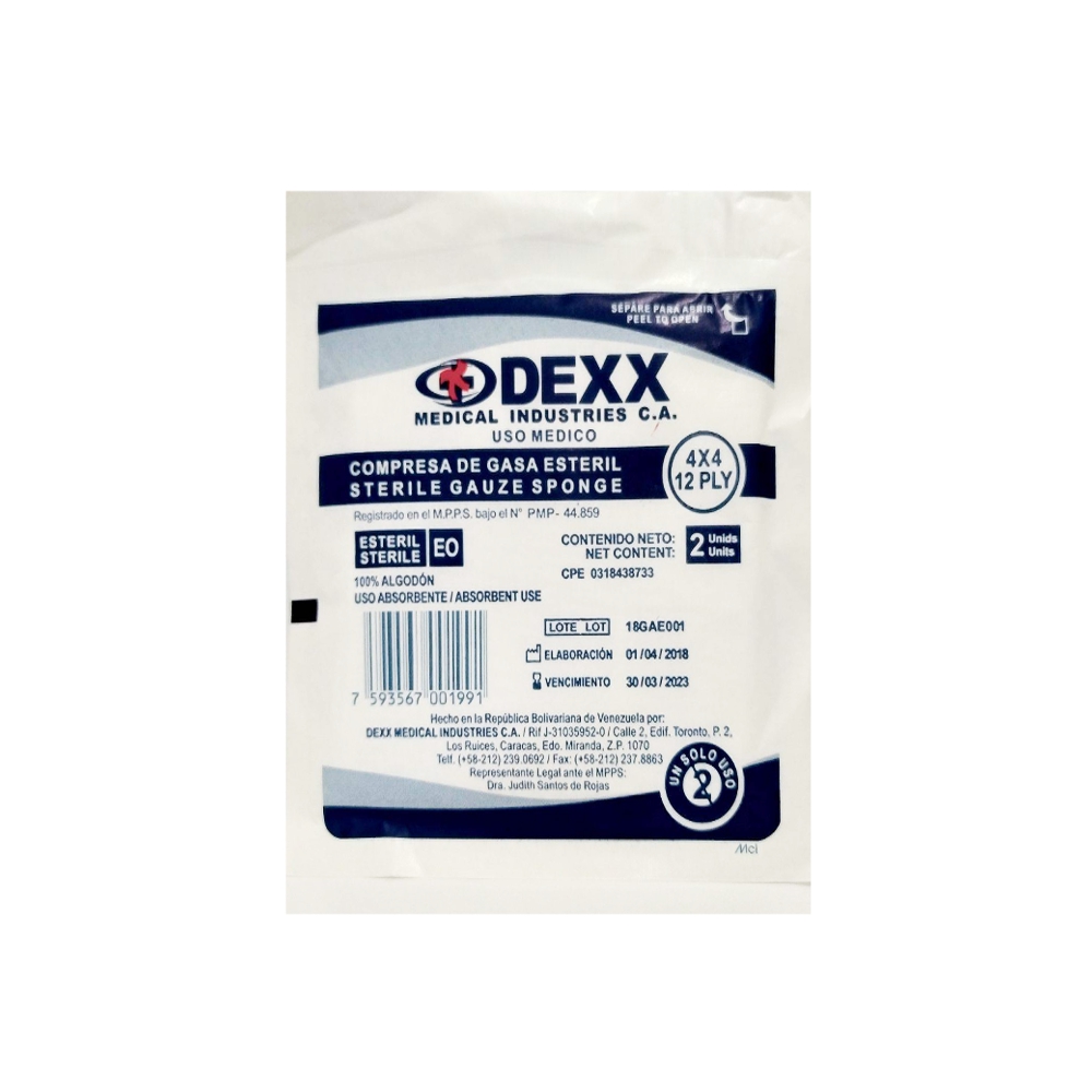 Gasa Esteril (4x4) x 2 Unidades Dexx