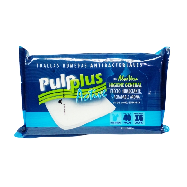 Pulplus Active Toallas Húmedas Alcoholadas x 40 Unidades