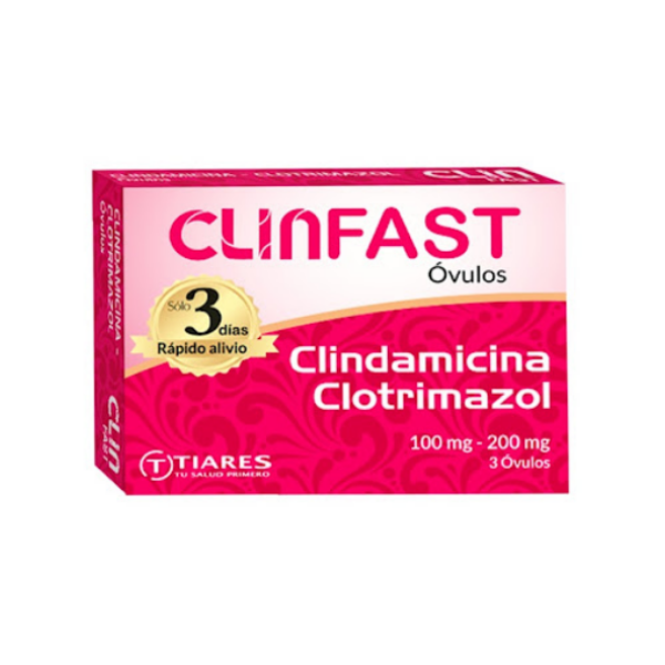 Clinfast Clindamicina + Clotrimazol 100mg/200mg X 3 Óvulos Tiares