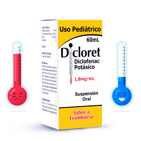 Dicloret Diclofenac Potásico Jarabe Pediátrico 18mg/ml x 60ml Oftamil