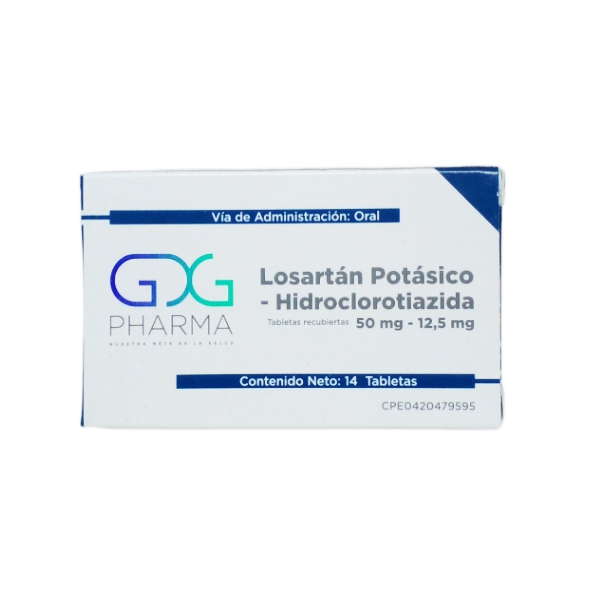 Losartán Potásico + Hidroclorotiazida Hct 50mg/12.5mg X 14 Tabletas Gdg Pharma
