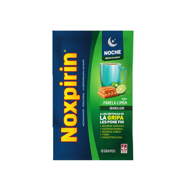 Noxpirin Noche Acetaminofén+Fenilefrina+Clorfeniramina Sabor Panela-Limón X 10Gr. Siegfried
