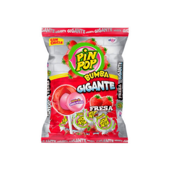 Pin-Pop Paquete De Chupetas Gigante Fresa X 48 Unidades