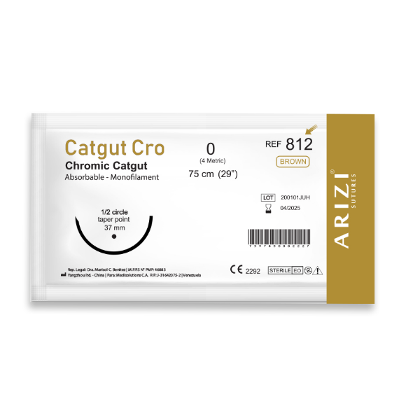 Sutura Catgut Cromico 0 Aguja Curva No Cortante/Absorbible 37MM R-812 Arizi
