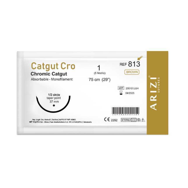 Sutura Catgut Cromico 1 75Cm Aguja Curva Arizi R-813