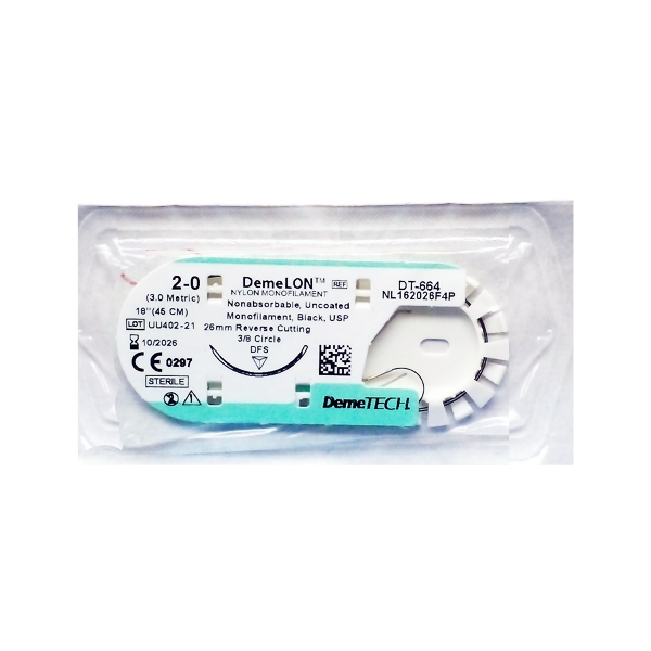 Sutura Nylon 2-0 Aguja Curva Demetech