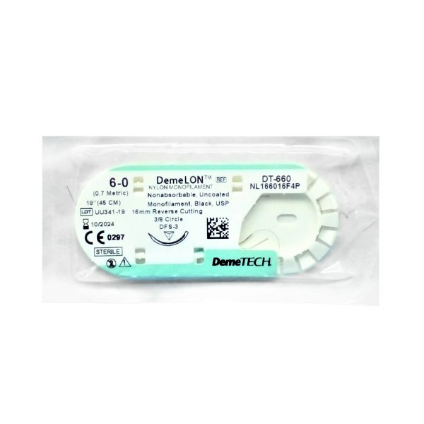 Sutura Nylon 6-0 Aguja Curva Demetech