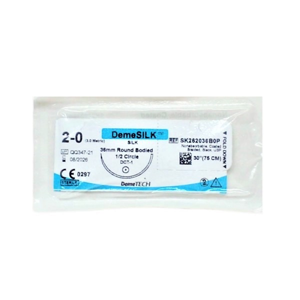 Sutura Seda Silk 2-0 Aguja Curva Demetech