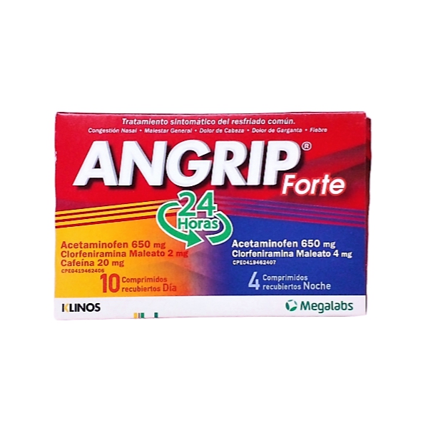 Angrip Forte Acetaminofén+Cafeína+Clorfeniramina X 10 Comprimidos Megalabs - Imagen 2