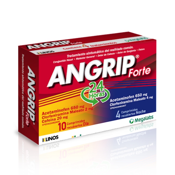 Angrip Forte Acetaminofén+Cafeína+Clorfeniramina X 10 Comprimidos Megalabs