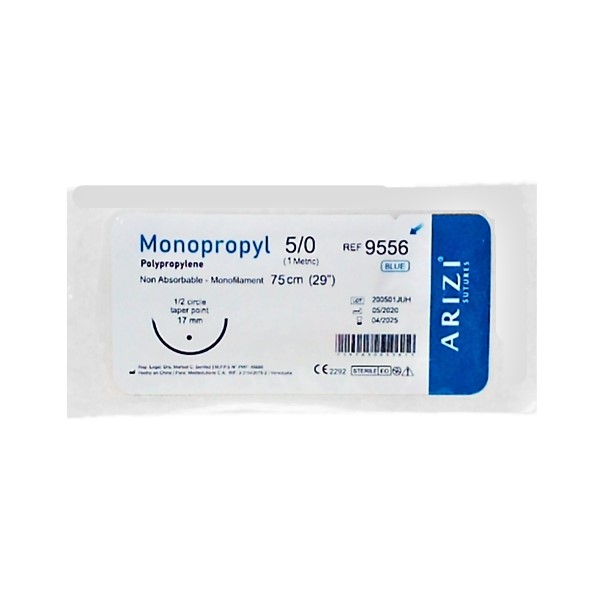 Sutura Prolene 5-0 Aguja Curva No Cortante No Absorbible 17MM R-9556 Arizi