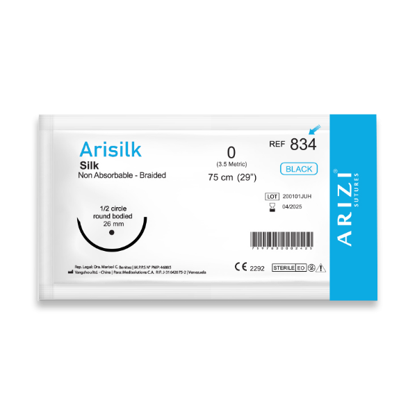 Sutura Seda Silk 0 Aguja Curva No Cortante No Absorbible R-834 Arizi