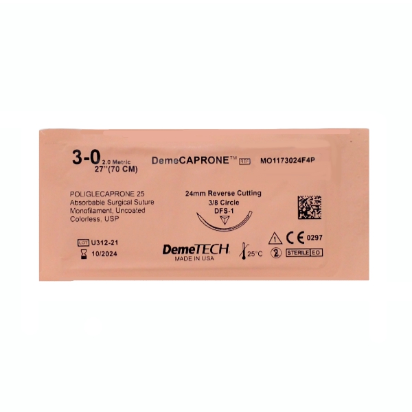 Sutura Nylon 3-0 Aguja Curva/Cortante/No Absorbible Demetech