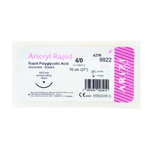 Sutura Vicryl 4-0 Aguja Curva/Cortante/Absorbible 19MM R-9922 Arizi