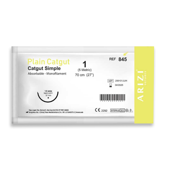 Sutura Catgut Simple 1 Aguja Curva/No Cortante/Absorbible 37MM R-845 Arizi