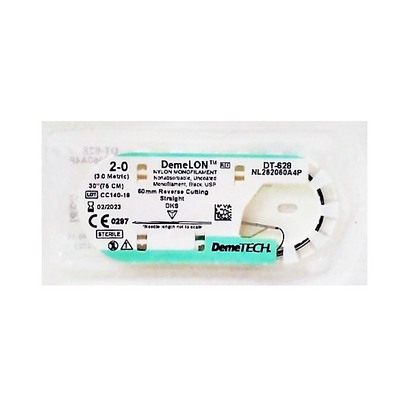Sutura Nylon 2-0 Aguja Recta Demetech