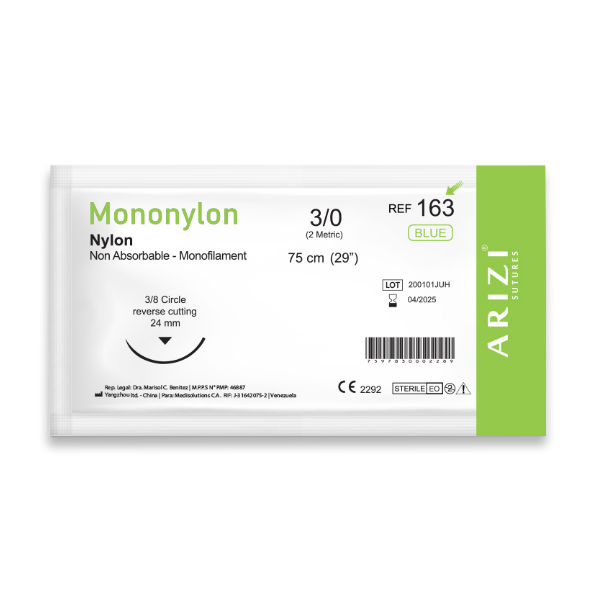 Sutura Nylon 3-0 Aguja Curva/Cortante/No Absorbible R-163 Arizi