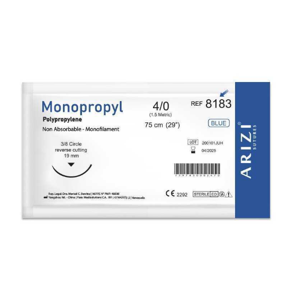 Sutura Prolene 4-0 Aguja Curva Cortante No Absorbible 19MM R-8183 Arizi