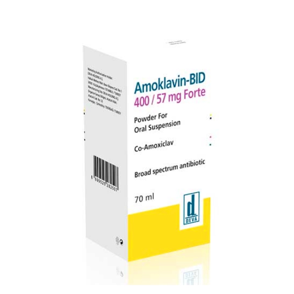 Amoklavin-Bid Amoxicilina+Ácido Clavulánico Suspensión Polvo 400Mg-57Mg X 70Ml. Deva