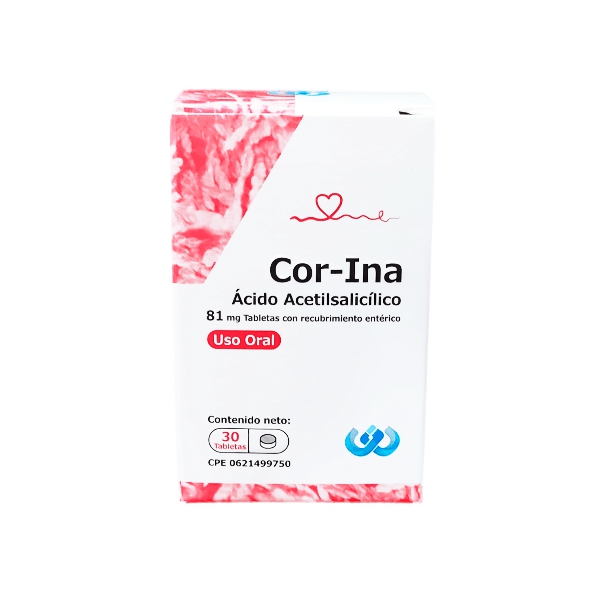 Cor-Ina Ácido Acetilsalicílico 81Mg X 30 Tabletas Jd Pharma