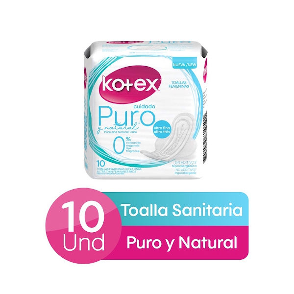 Kotex Toallas Femeninas Puro Y Natural X 10 Unidades - Imagen 2