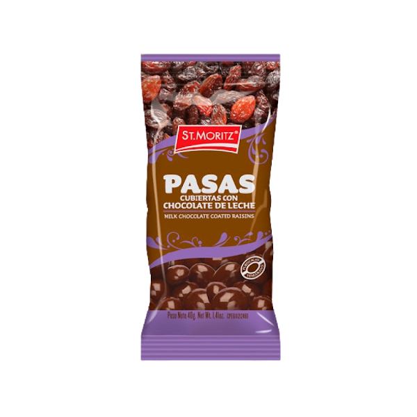 St.Moritz Pasas Cubiertas Con Chocolate X 40Gr.