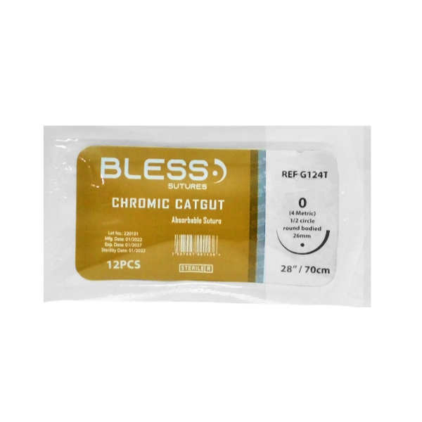Sutura Catgut Cromico 0 Aguja Curva/No Cortante/Absorbible Bless