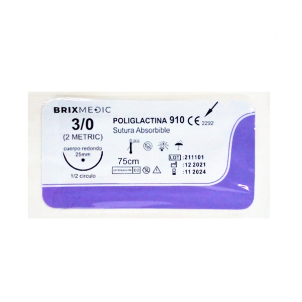 Sutura Vicryl 3-0 Aguja Curva/No Cortante/Absorbible Brixmedic