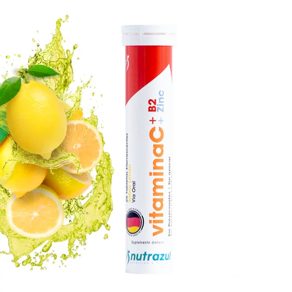 Vitamina C+B2+Zinc Sabor Límon X 20 Tabletas Efervescentes Nutrazul